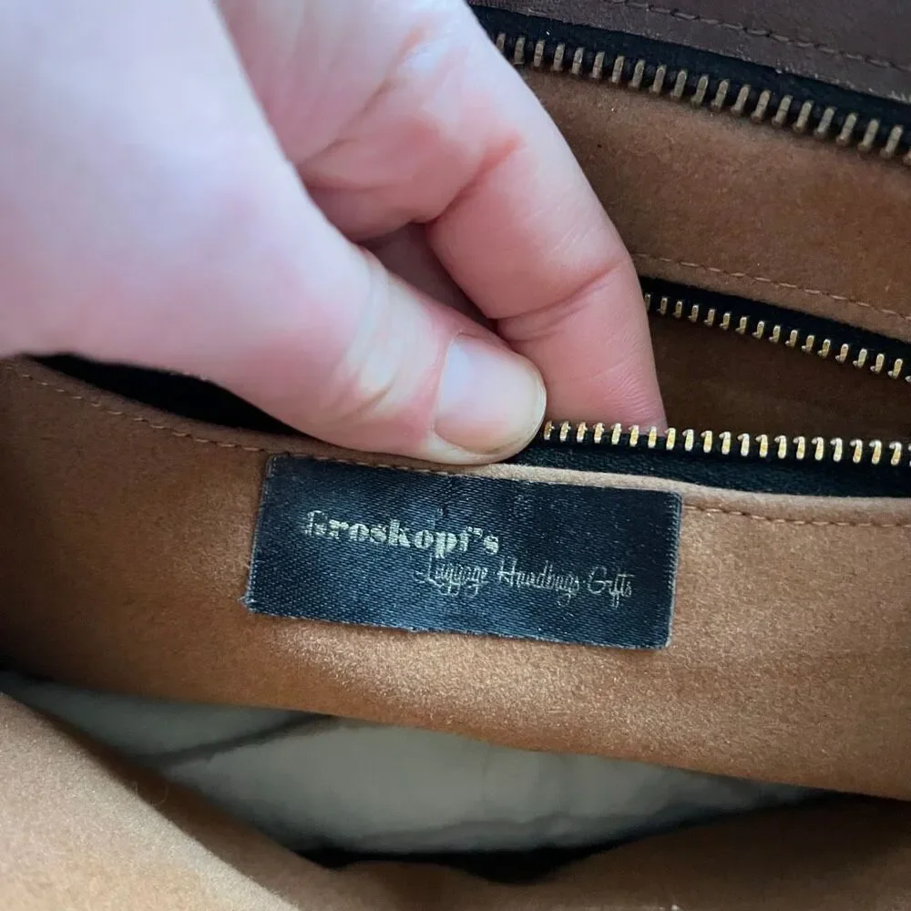 VTG 60s 70s Groskopf’s Brown Leather Top Handle Satchel Bag - Picture 3 of 16